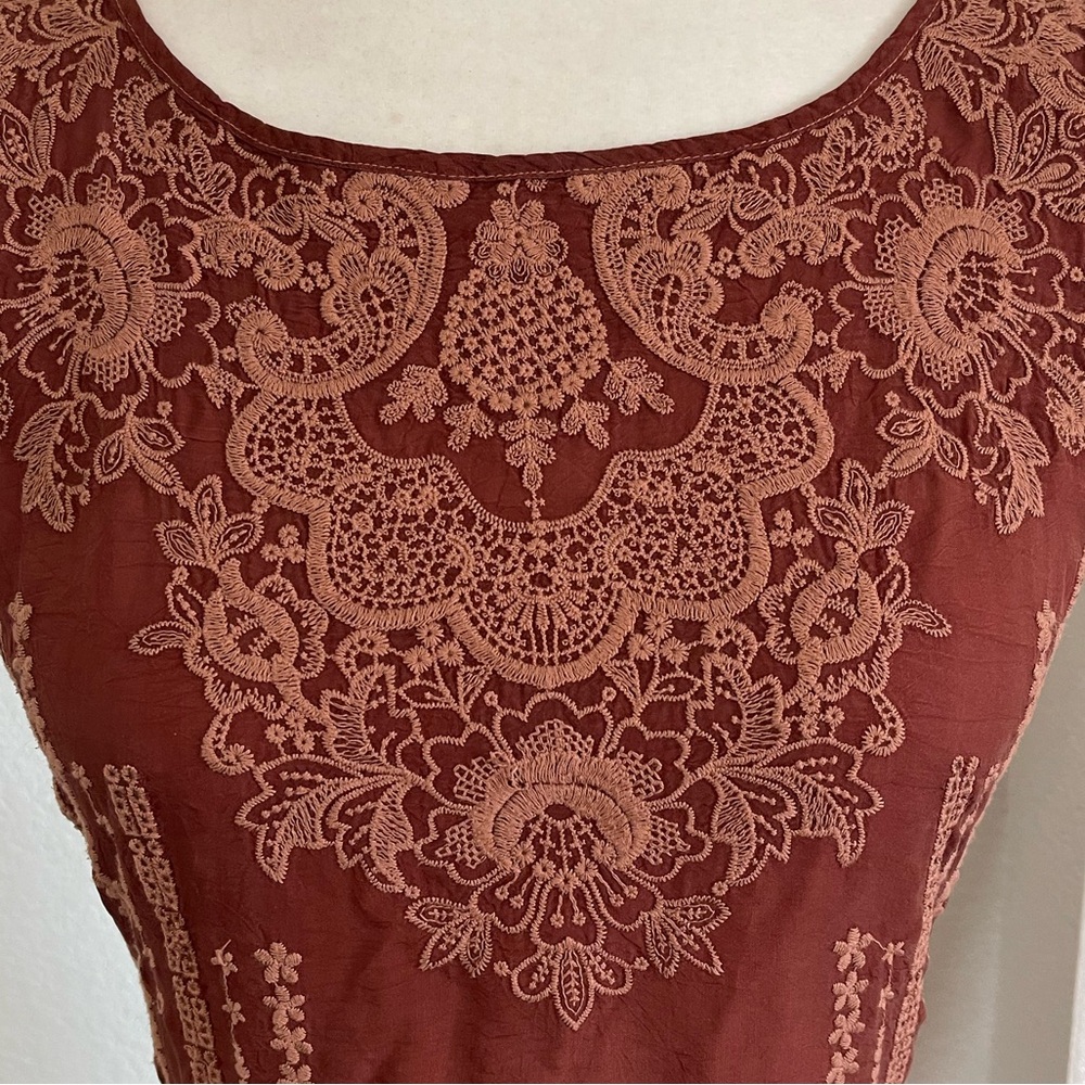 Johnny Was Brown Embroidered Sleeveless Maxi Dress Women’s Medium Boho Long - Picture 2 of 9